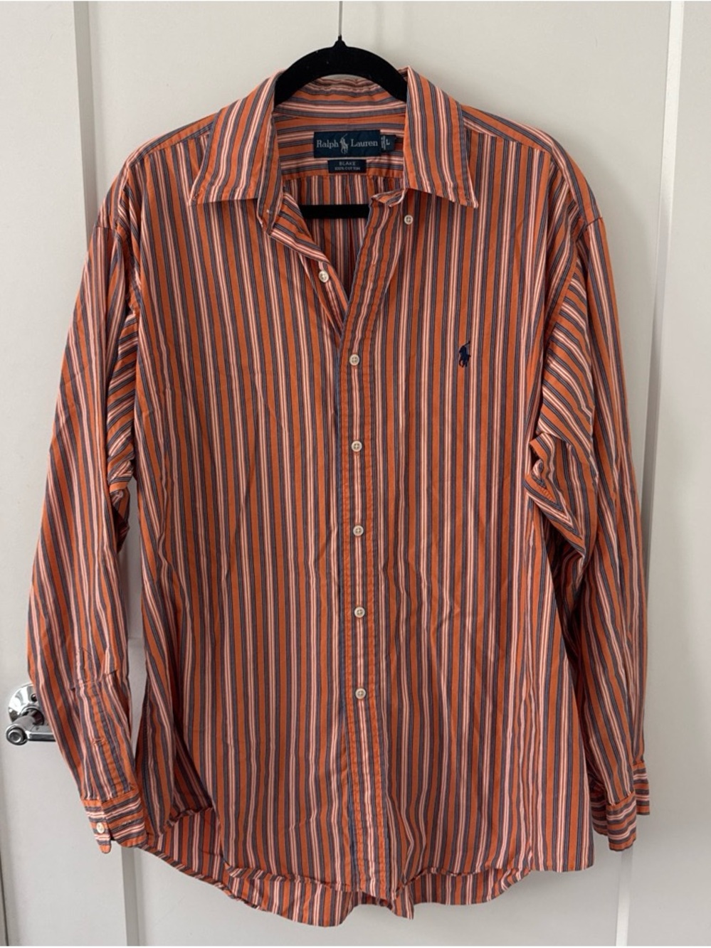 Ralph Lauren Orange and Navy Striped Cotton Button-Up Shirt